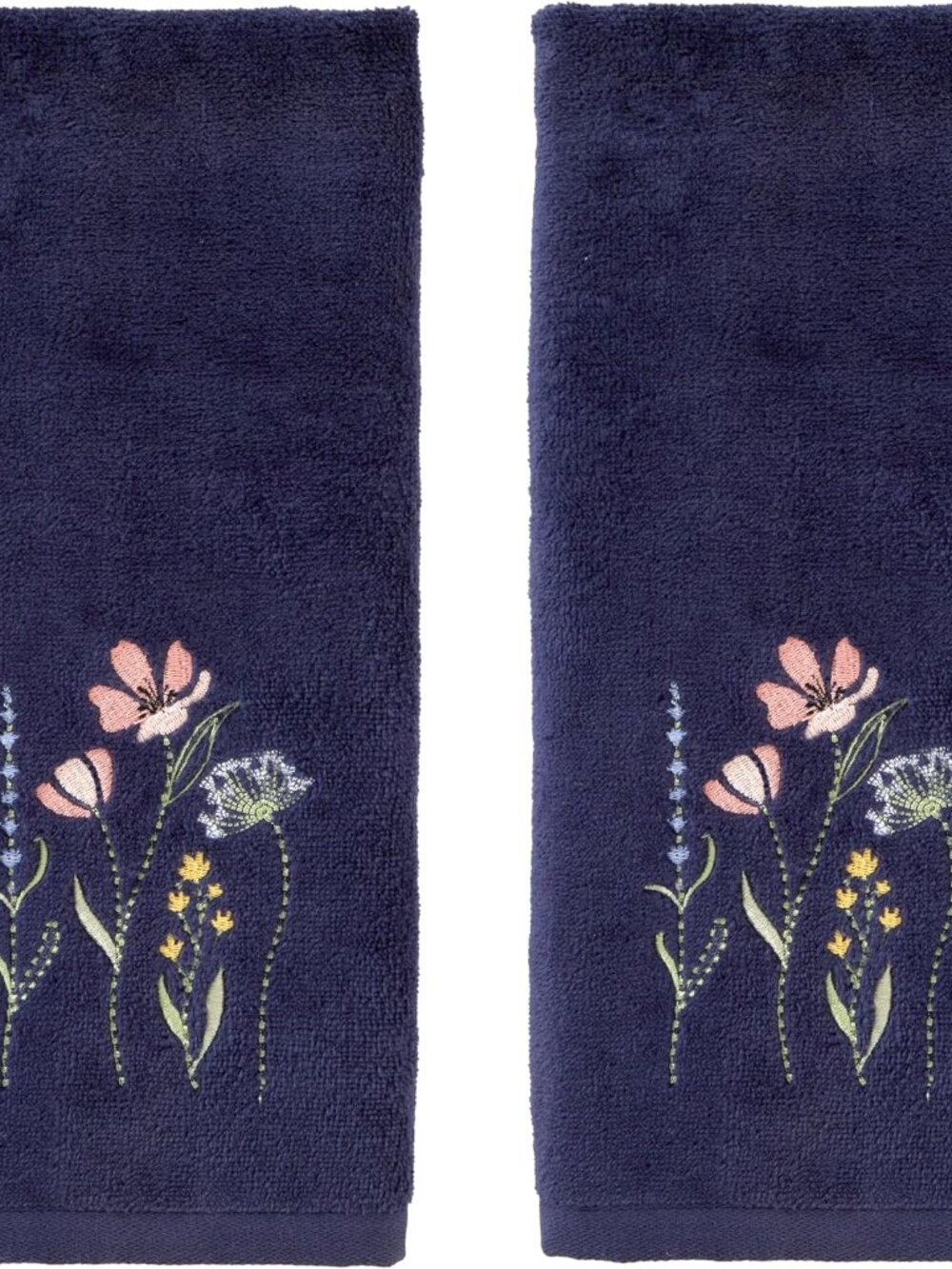 Wildflower Field Hand Towel Set-2pc, Embroidered, Navy